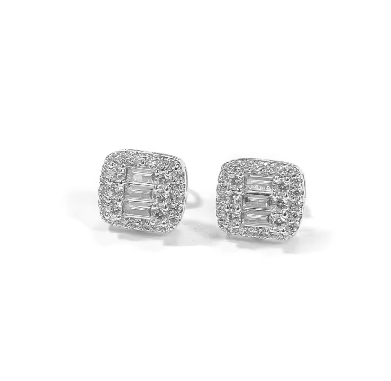 Baguette Halo Diamond Earrings