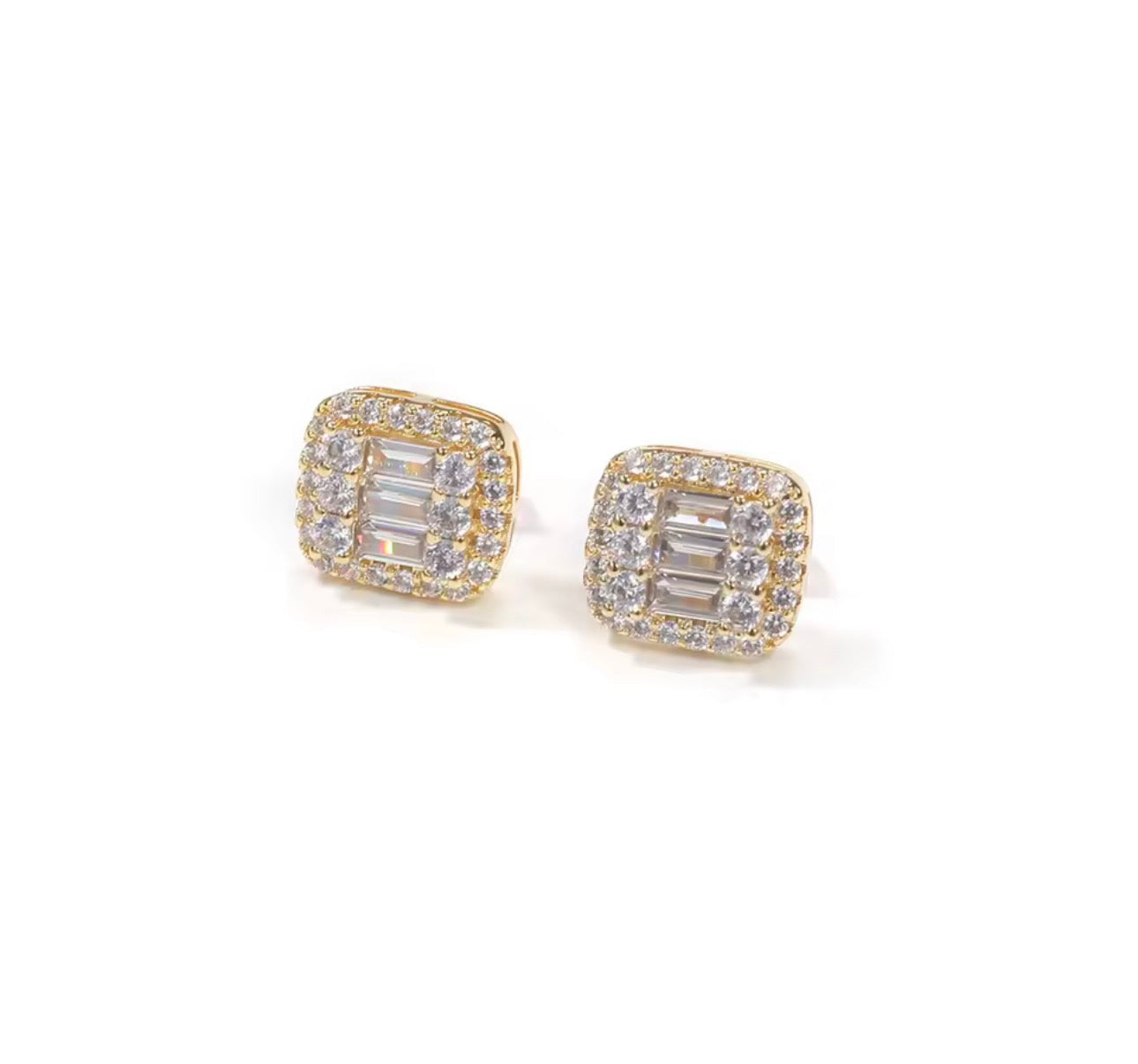 Baguette Halo Diamond Earrings