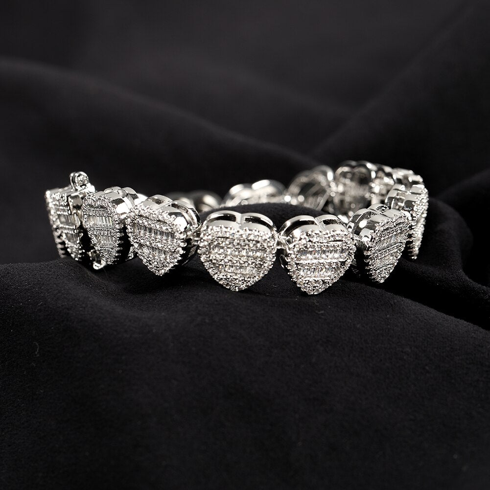Heart Baguette Cuban Bracelet