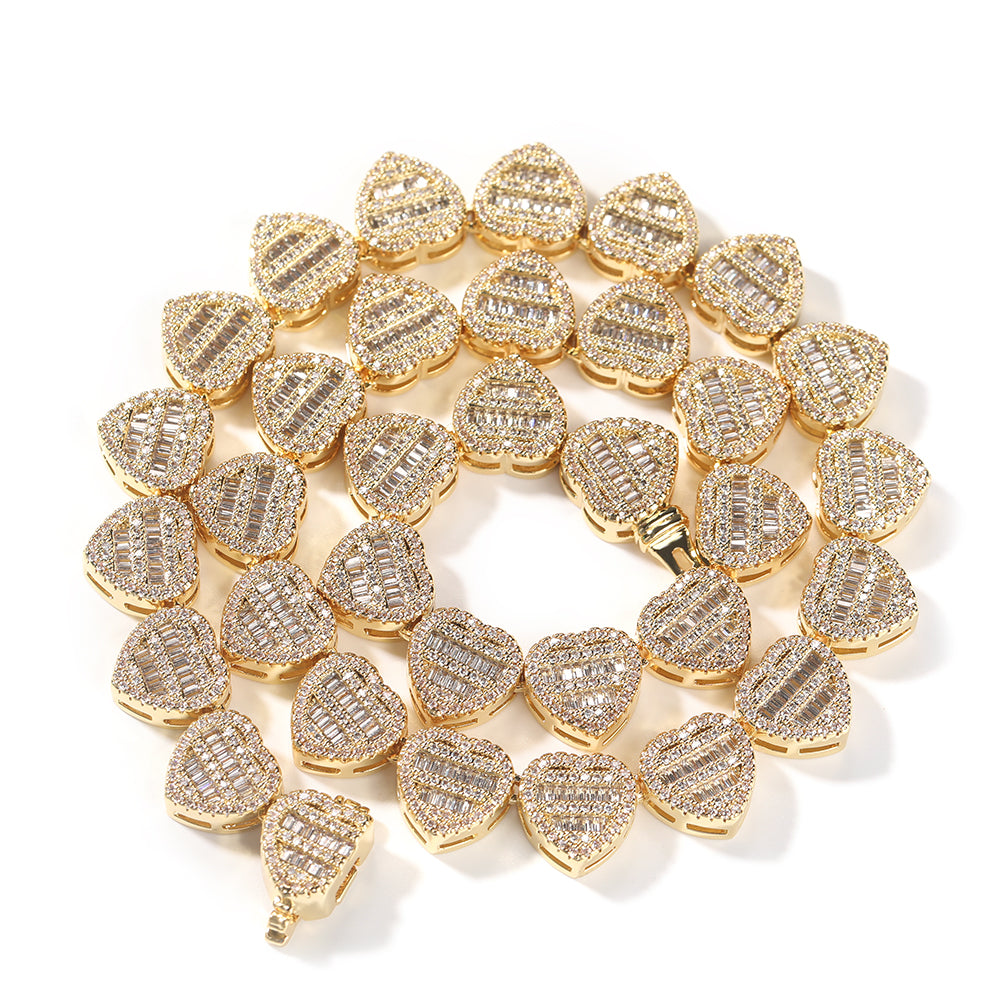 Heart Baguette Cuban Necklace