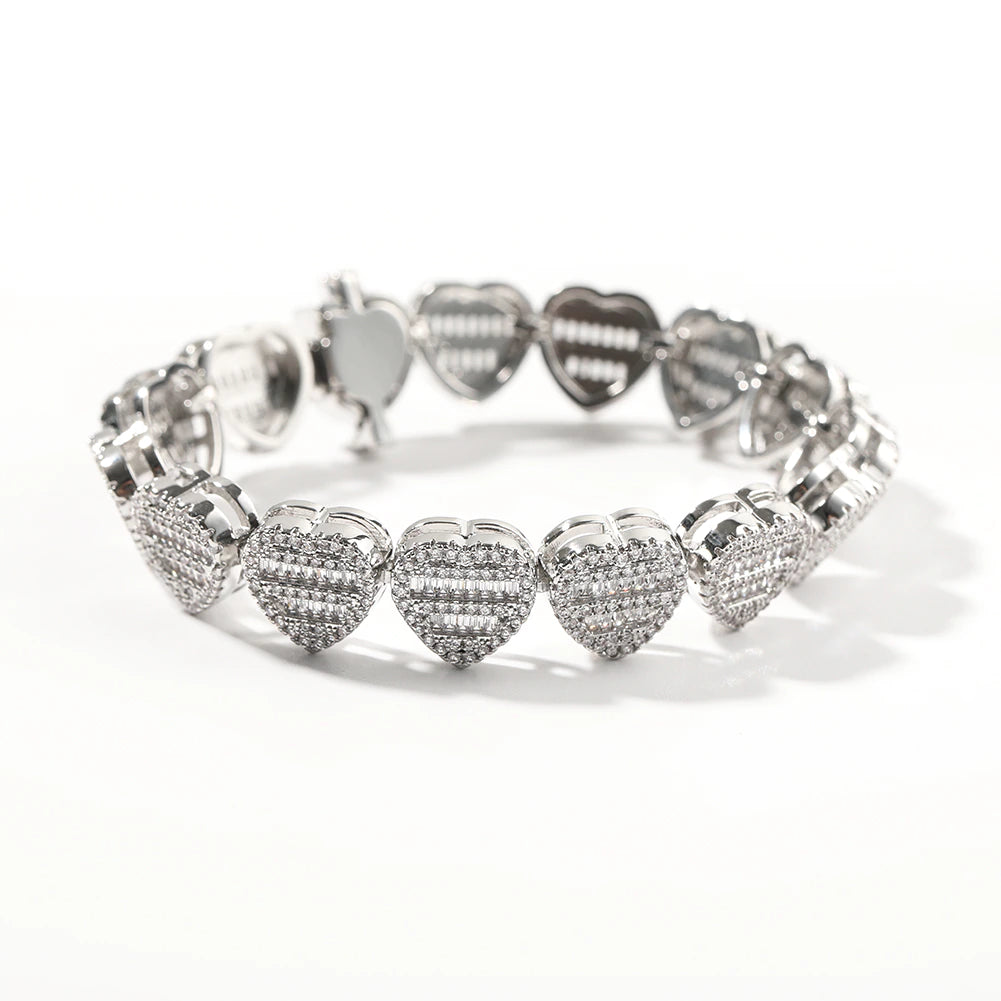 Heart Baguette Cuban Bracelet