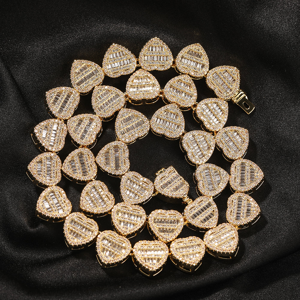 Heart Baguette Cuban Necklace