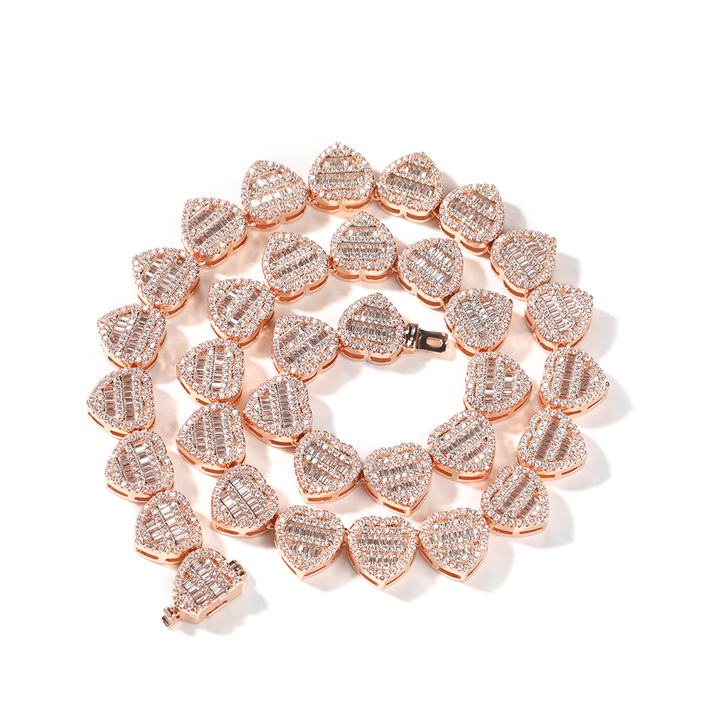 Heart Baguette Cuban Necklace