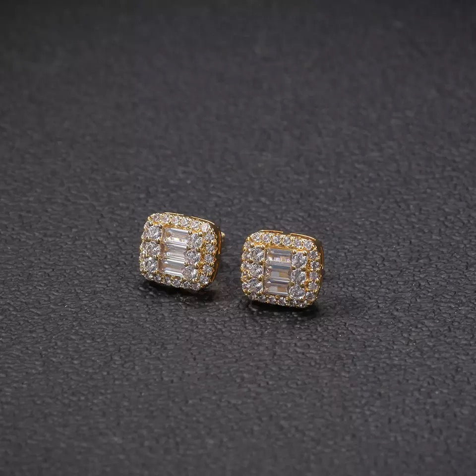 Baguette Halo Diamond Earrings