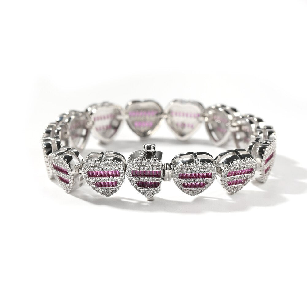 Heart Baguette Cuban Bracelet