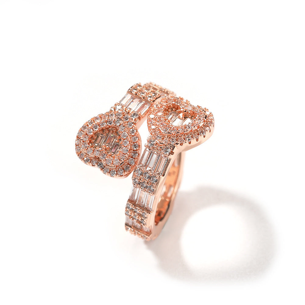 Cuff Baguette Heart Ring- Adjustable