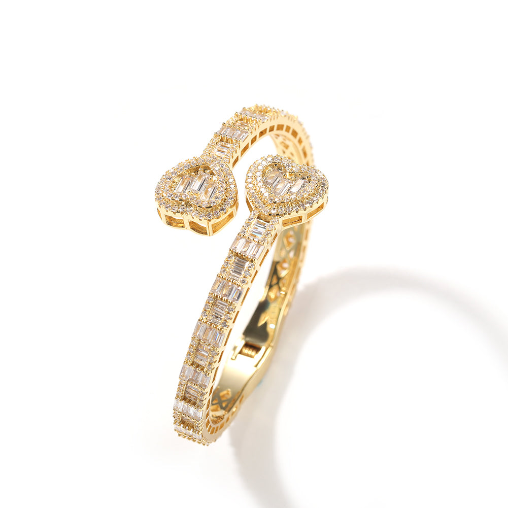 Heart Baguette Bangle -Adjustable
