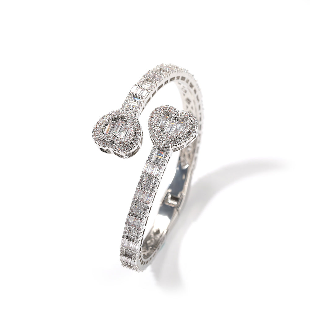 Heart Baguette Bangle -Adjustable