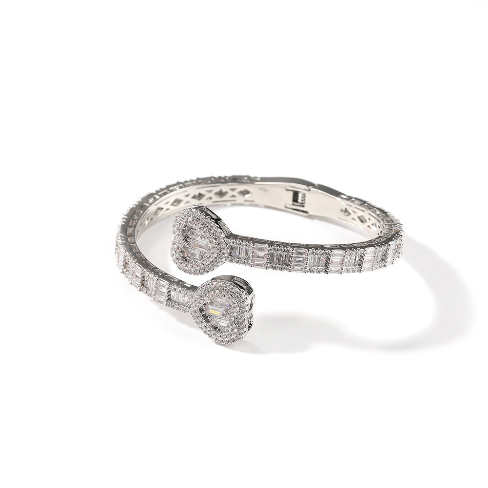 Heart Baguette Bangle -Adjustable