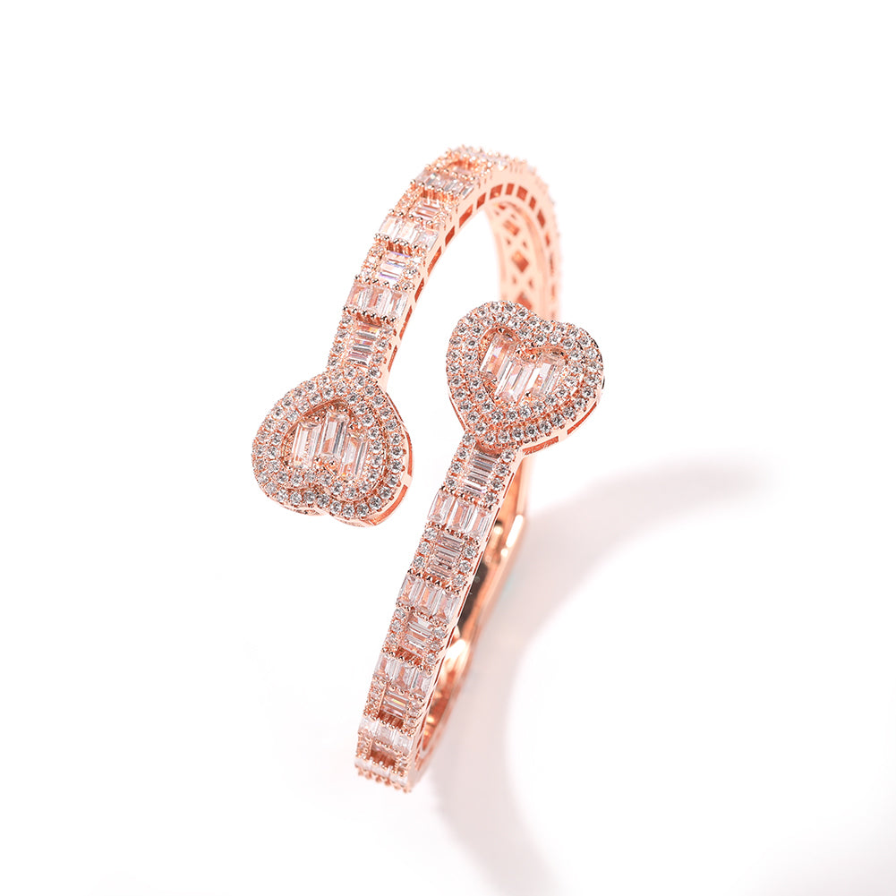 Heart Baguette Bangle -Adjustable