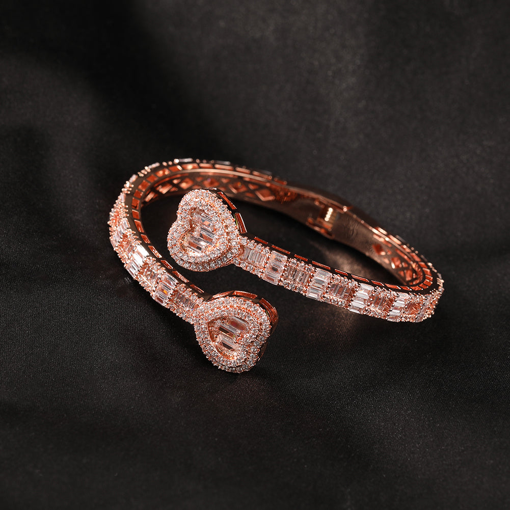 Heart Baguette Bangle -Adjustable