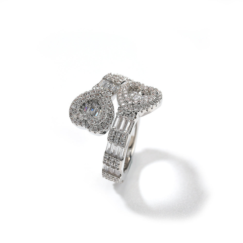 Cuff Baguette Heart Ring- Adjustable