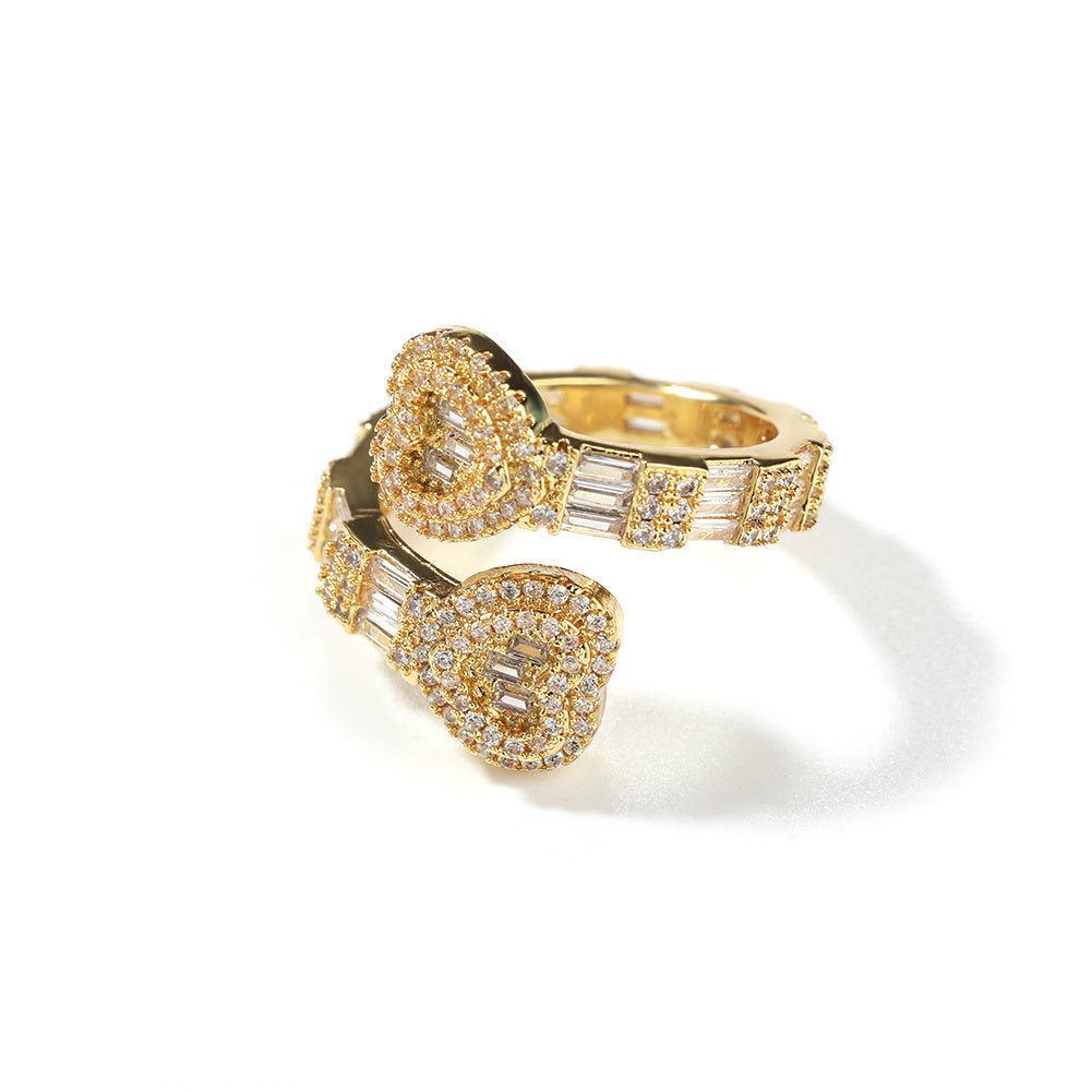 Cuff Baguette Heart Ring- Adjustable